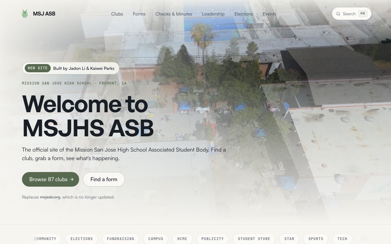 msjhsasb.org — the rebuilt MSJHS ASB website