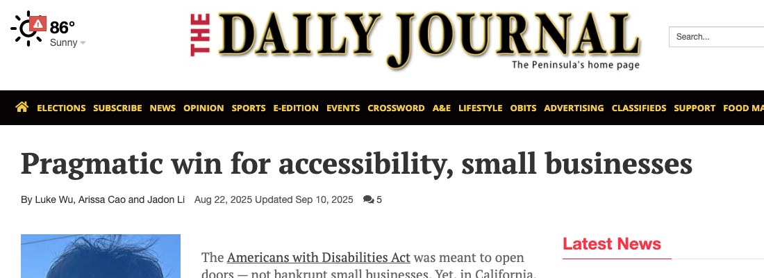 Pragmatic win for accessibility, small businesses — By Luke Wu, Arissa Cao and Jadon Li, San Mateo Daily Journal